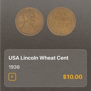 1936 USA Lincoln Wheat Cent Coin